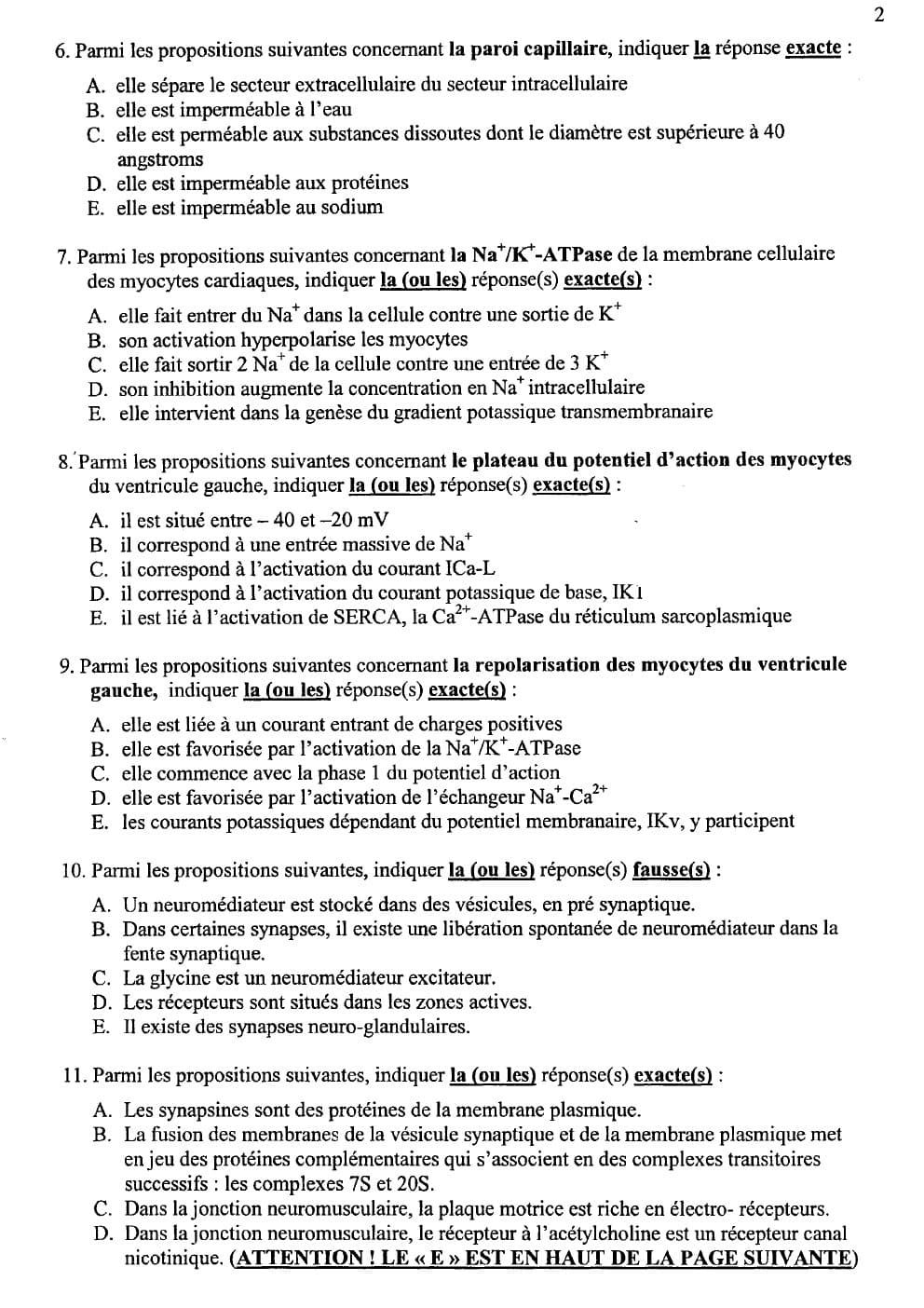 Physiologie — 1re année